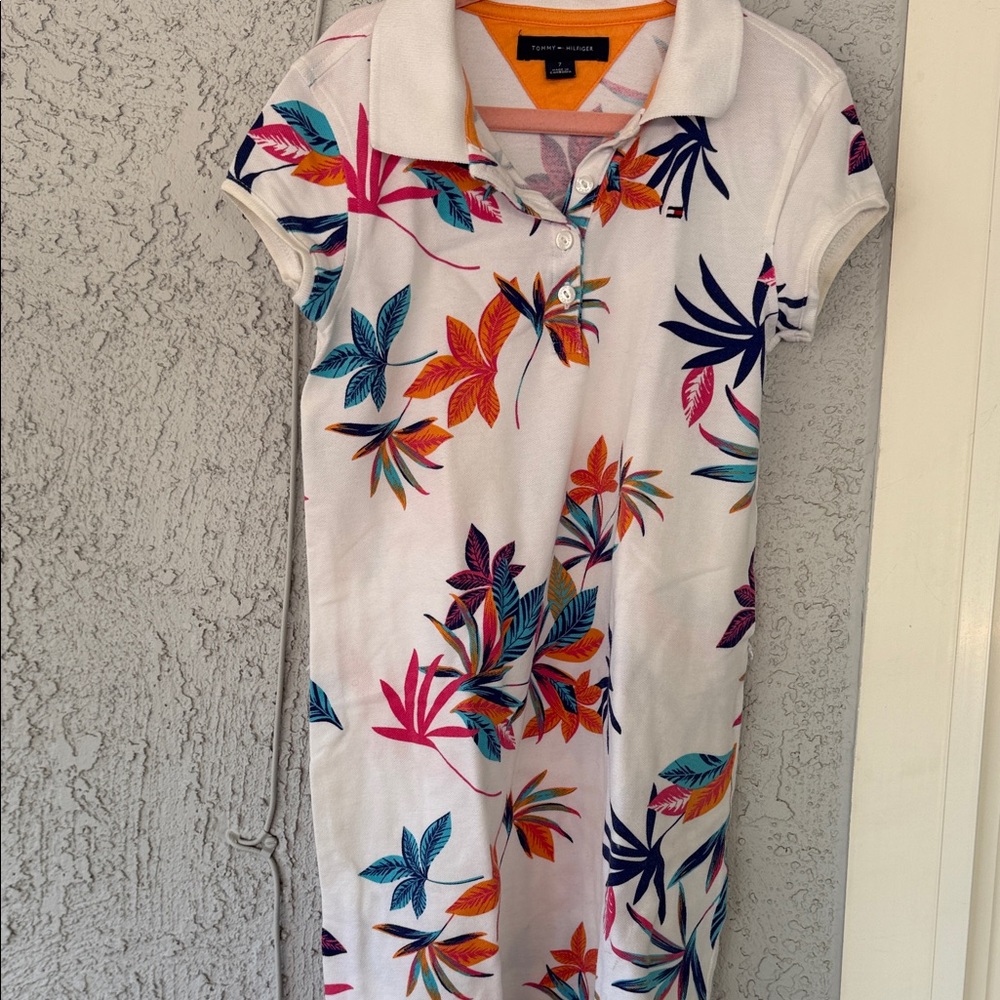 Tommy Hilfiger White Polo Dress with Multicolor Tropical Print